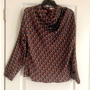 Zara silk crow neck, long sleeves blouse in burgundy and navy blue.